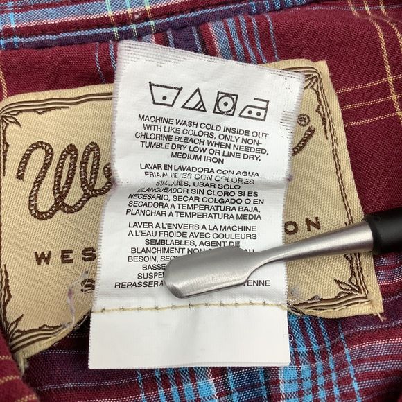 Wrangler Mens Long Sleeve Pearl Snap Shirt Red Plaid Size Large - Picture 5 of 5